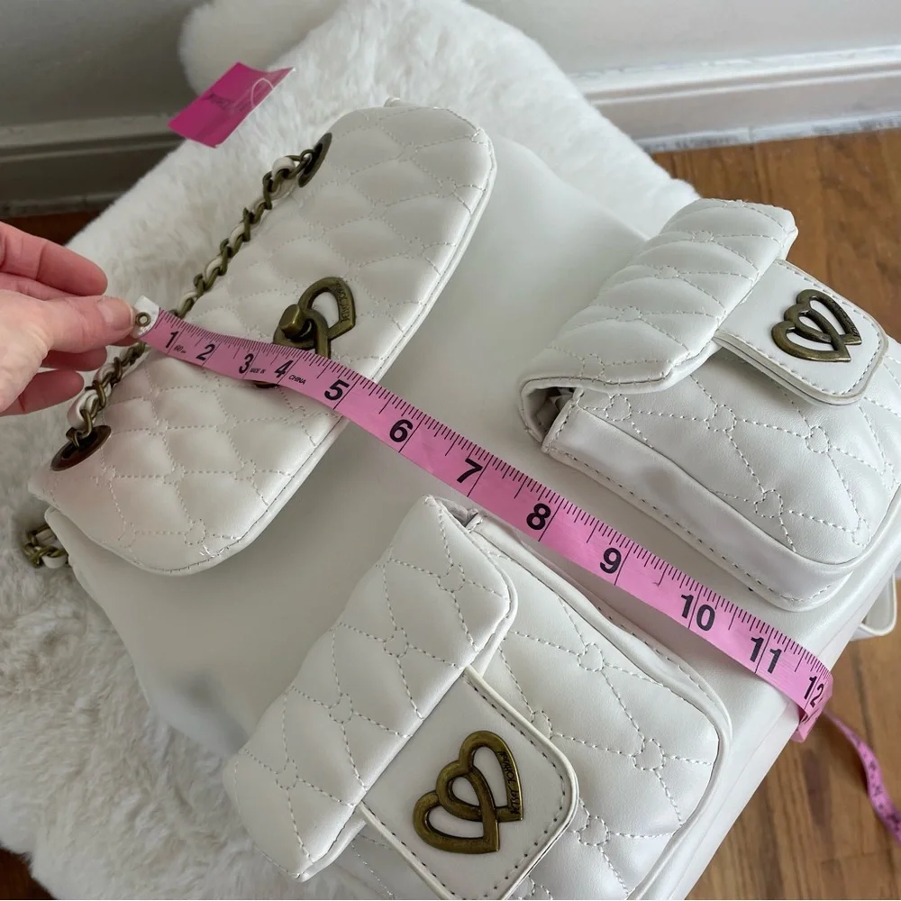 Betsey Johnson White Quilted Heart Accent Backpack